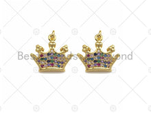 Load image into Gallery viewer, 18K Gold Multicolor Micro CZ Pave Crown Pendant, Gold Crown Charm,  Crown Beads, Jewelry Findings, 15x13mm,sku#LK39
