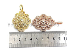 Load image into Gallery viewer, CZ Clear/Black Micro Pave Symmetric Filigree Flower Pendant, Gold/Rose Gold/Silver/Gunmetal plated, 34x45mm, Sku#F787