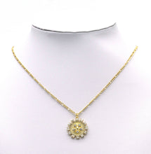 Load image into Gallery viewer, Gold CZ Embossed Five Point Star On Round Flower Charm, Sku#F1508