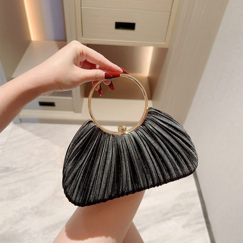 Elegant Satin Pleated Evening Clutch Bag - Cheongsam Style Formal Handbag with Hasp Lock
