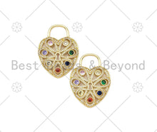 Load image into Gallery viewer, Colorful CZ Micro Pave Filigree Heart Shape Pendant,18K Gold Filled Heart Charm, Necklace Bracelet Charm Pendant, 40x30mm,Sku#LK407