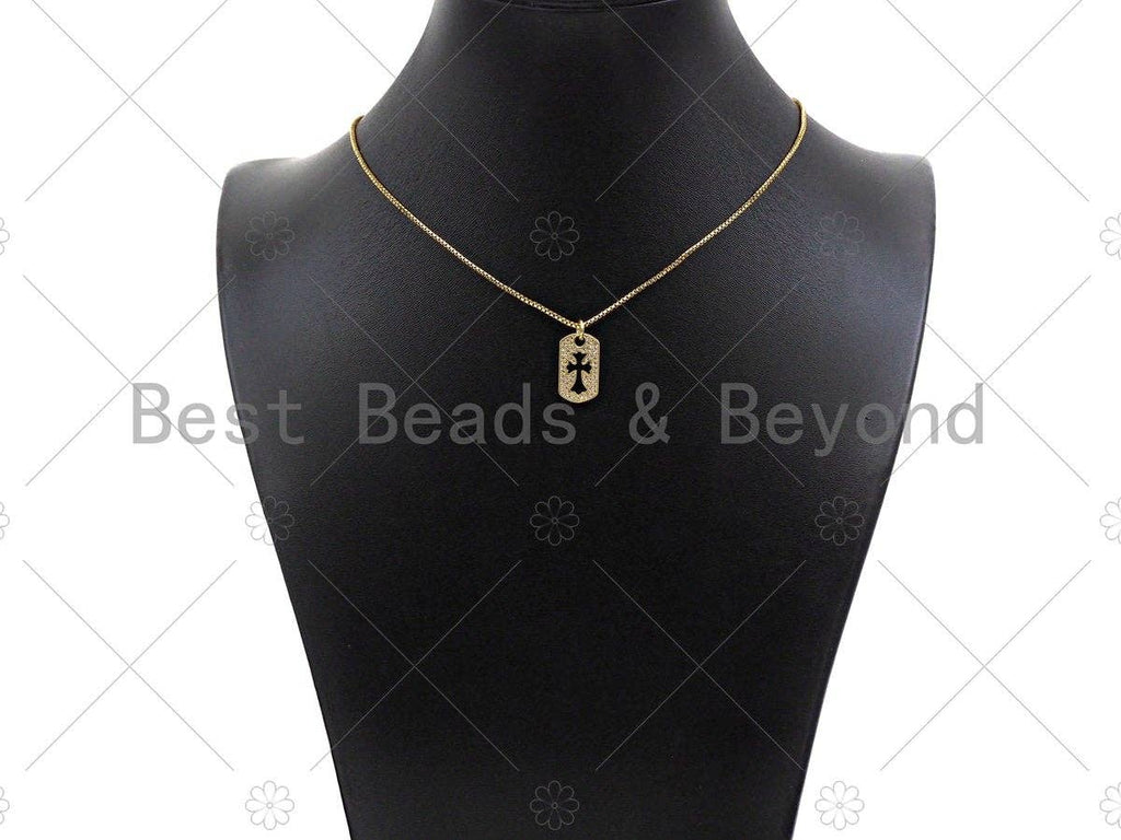 CZ Micro Pave Hollow Out Cross On Rectangle Shape Pendant/Charm,Dainty Medallion Charm, Necklace Bracelet Charm Pendant,10x17mm, Sku#L514