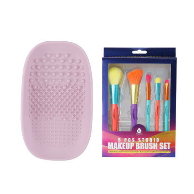 Studio Makeup Brush Set (5-Piece) & Silicone Beauty Brush Cleaning Tool