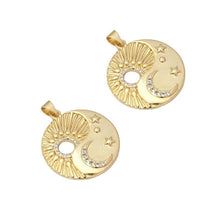 Load image into Gallery viewer, CZ Gold Cresent Moon Star Taiji Round Charm, Sku#LK788
