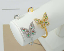 Load image into Gallery viewer, CZ Gold Silver Butterfly Cuff Bracelet, Sku#B205