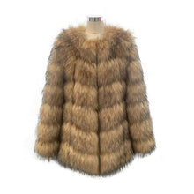 Load image into Gallery viewer, Coat Womens Faux Raccoon Patchwork Synthetic Fur Overcoat