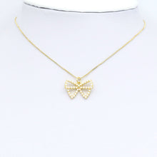 Load image into Gallery viewer, White Pearl Gold Bowknot Charm Pendant, bow charm, Sku#LK955