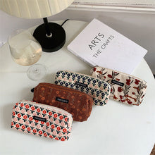 Load image into Gallery viewer, Corduroy Pencil Case Makeup Bag - Korean Style Retro Floral Canvas Pouch for Students