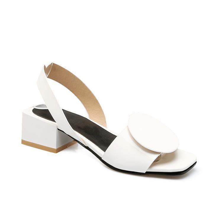 Women's Patent Leather Buckle Chunky Mid-Heel Open-Toe Sandals – Fish Mouth Heels