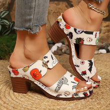 Load image into Gallery viewer, Women's Graffiti High-Heel Slide Sandals - Buckle Strap Platform Slides