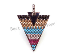 Load image into Gallery viewer, CZ Micro Pave Multi Color Triangle Pendant, Cubic Zirconia Necklace Focal Pendant, Rainbow CZ Pave Charm, 27x39mm, sku#F2