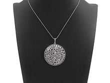 Load image into Gallery viewer, Anitique Finish CZ Micro Pave Large Round Pendant, Antique Silver Tone, Cubic Zirconia Big Pave Pendant, 49x53mm,sku#F979