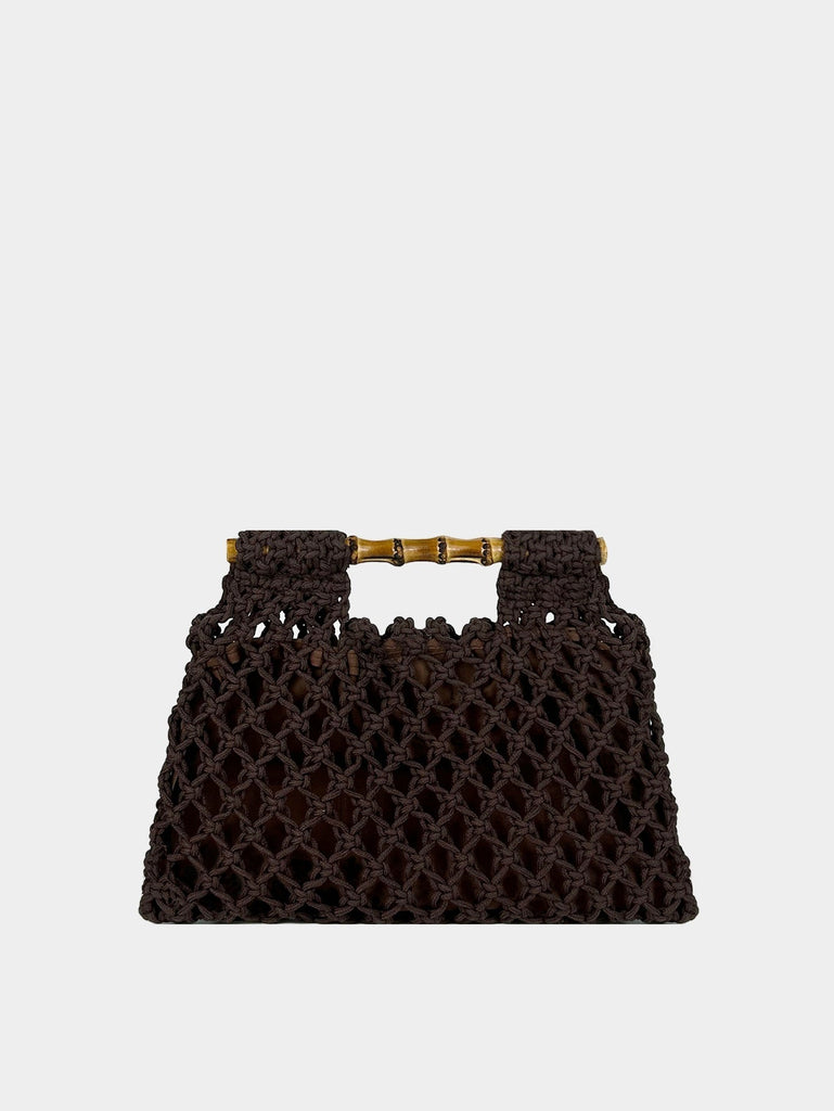 Hollow-out Bamboo-Section Handle Handwoven Small Square Bag