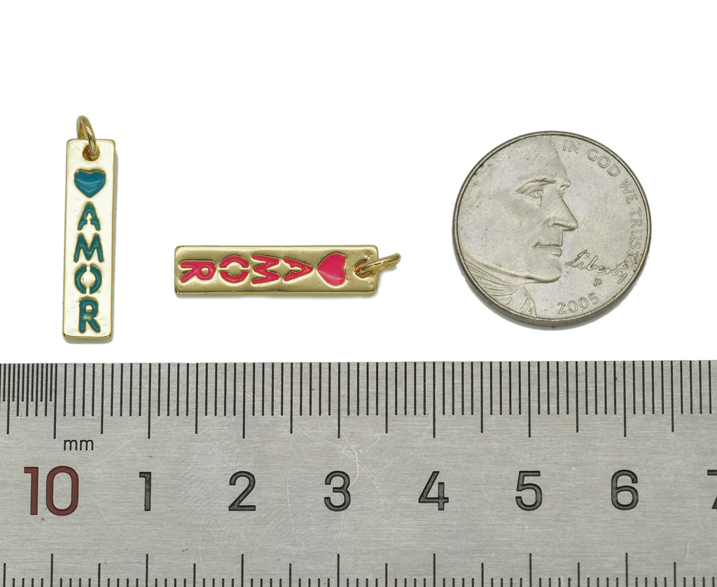 Enamel AMOR Word On Long Bar Pendant, Sku#L650