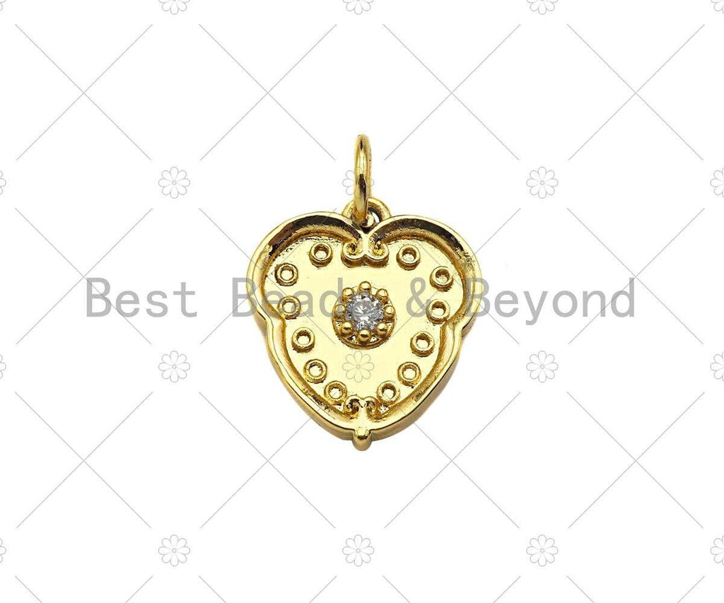 Gold Filled Flower on Heart Shape Pendant, Micro Pave CZ 18K Gold Filled Charm, Necklace Bracelet Charm Pendant,13x15mm,Sku#Z1354