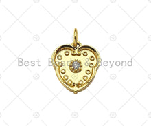 Load image into Gallery viewer, Gold Filled Flower on Heart Shape Pendant, Micro Pave CZ 18K Gold Filled Charm, Necklace Bracelet Charm Pendant,13x15mm,Sku#Z1354
