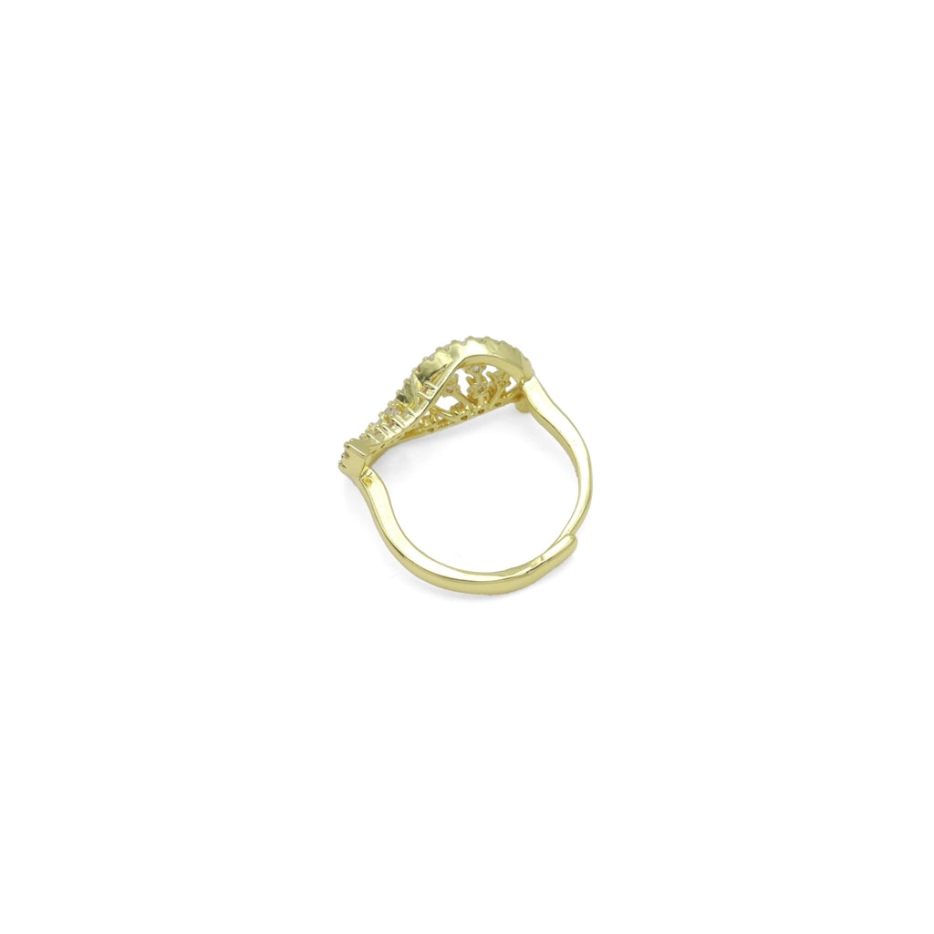 Gold Silver CZ Twisted Fan Statement Adjustable Ring, Sku#A424