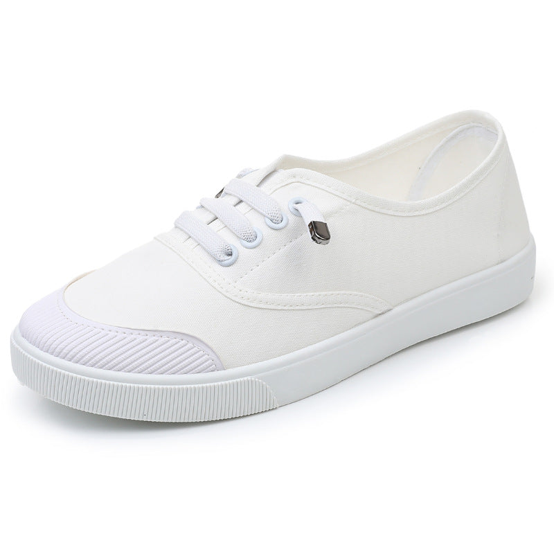 Women's White Canvas Slip-On Sneakers – Flat Sole, Multi-Color | Casual Everyday Shoes