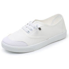 Load image into Gallery viewer, Women's White Canvas Slip-On Sneakers – Flat Sole, Multi-Color | Casual Everyday Shoes