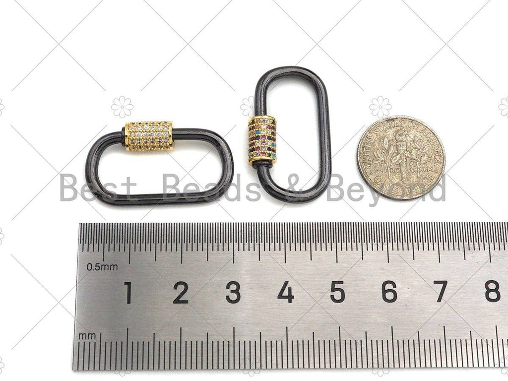 Dual Color CZ Pave Oval Shape Clasp, Gold Black Color Carabiner Clasp, Carabiner Clasp,17x29mm, sku#K116