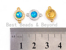 Load image into Gallery viewer, CZ Micro Pave Round connector/Link Finding, Blue Opal, CZ micro paved, Cubic Zirconia CZ Connector, 9x13mm, sku#A68