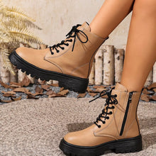 Load image into Gallery viewer, Women's Lace-Up Ankle Combat Boots | Low Heel PU Leather | Khaki Pink Brown