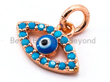 Load image into Gallery viewer, 1pc/2pc, CZ Micro Pave Blue Evil Eyes Pendant/Charm, Turquoise Cubic Zirconia Charm for Necklace Bracelet,8x12mm, sku#F338