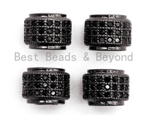Load image into Gallery viewer, Black CZ Pave On Black Cylinder/Drum Barrel Micro Pave Beads, Cubic Zirconia Big Hole Spacer Beads, Large Hole Spacer, 7x9mm,sku#G325