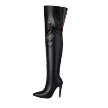 Load image into Gallery viewer, Women's Over-the-Knee Patent Leather Stiletto Boots | Pointed Toe Back-Zip | Black Yellow Brown