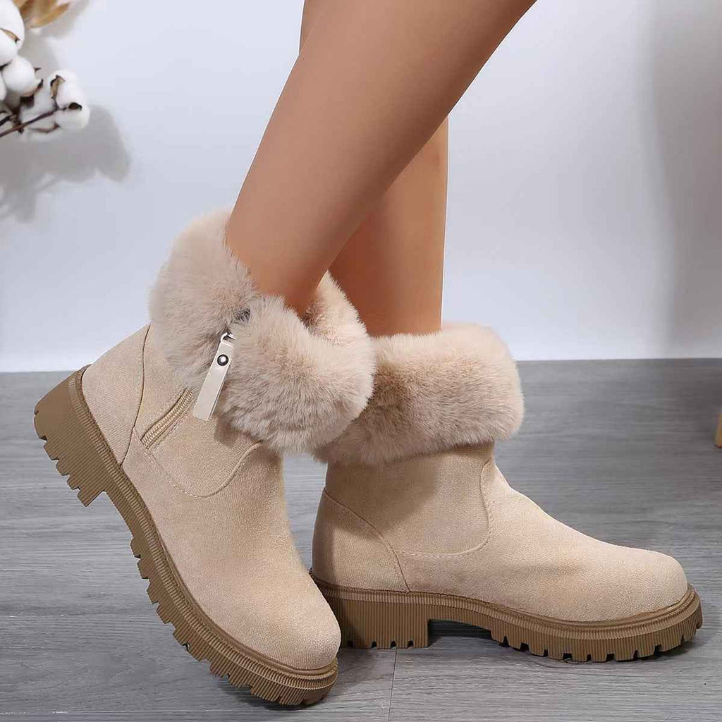 Women's Plush Lined Winter Snow Boots Side Zipper Thick Heel Anti-Slip Outdoor Boots