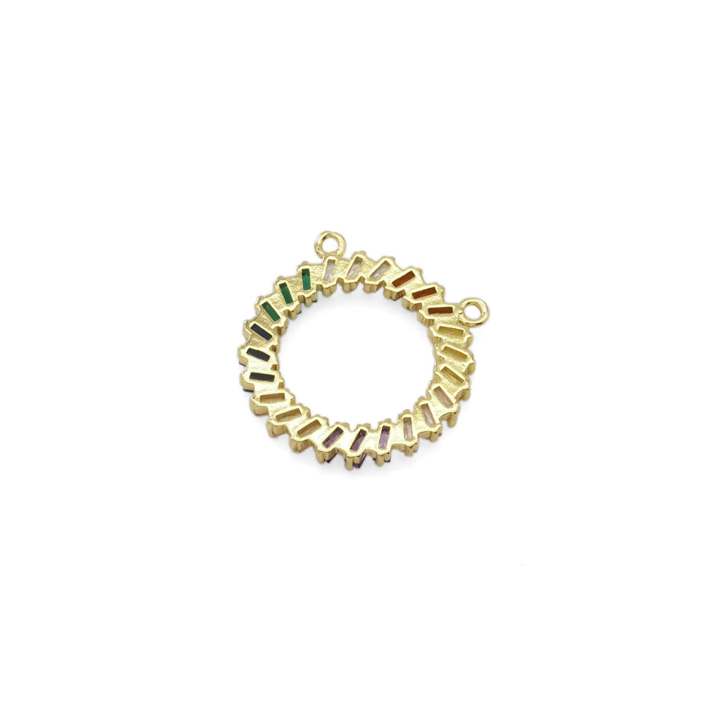Colorful Baguette CZ Round Ring Charm, Sku#LX308