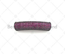 Load image into Gallery viewer, Fuchsia CZ Micro Pave Half Full Pave Tube for Bracelet/Necklace, CZ Spacer Tube in Silver/Gold/Rose Gold/Black, Tube Beads, 38x8mm,sku#ML09