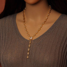 Load image into Gallery viewer, Rectangle CZ Gold Silver Y Shape Chain Necklace, Sku#A350