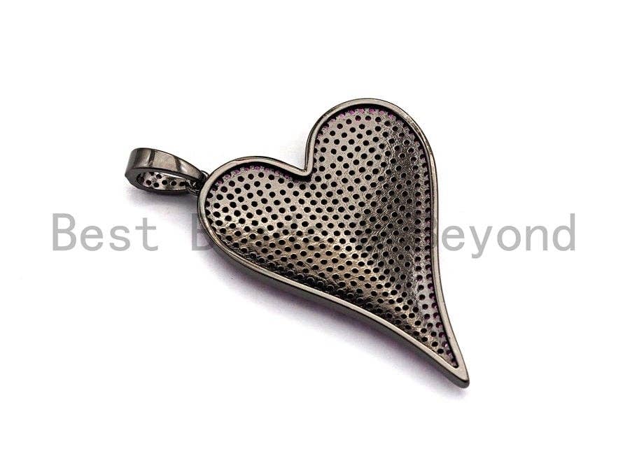 CZ Fuchsia Micro Pave Large Heart Pendant, Heart Shaped Pave Pendant, Gold/Rose Gold/Silver/Gunmetal plated, 30x41mm, Sku#X52