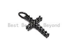 Load image into Gallery viewer, CZ Clear/Black Micro Pave Cross Pendant, CZ Pave Cross Charm, Gold/Rose Gold/Silver/Gunmetal plated, 9x16mm, Sku#F795