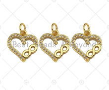 Load image into Gallery viewer, CZ Micro Pave Infinity On Heart Shape Pendant/Charm,Cubic Zirconia Heart Charm, Necklace Bracelet Charm Pendant,12x13mm, Sku#LK236