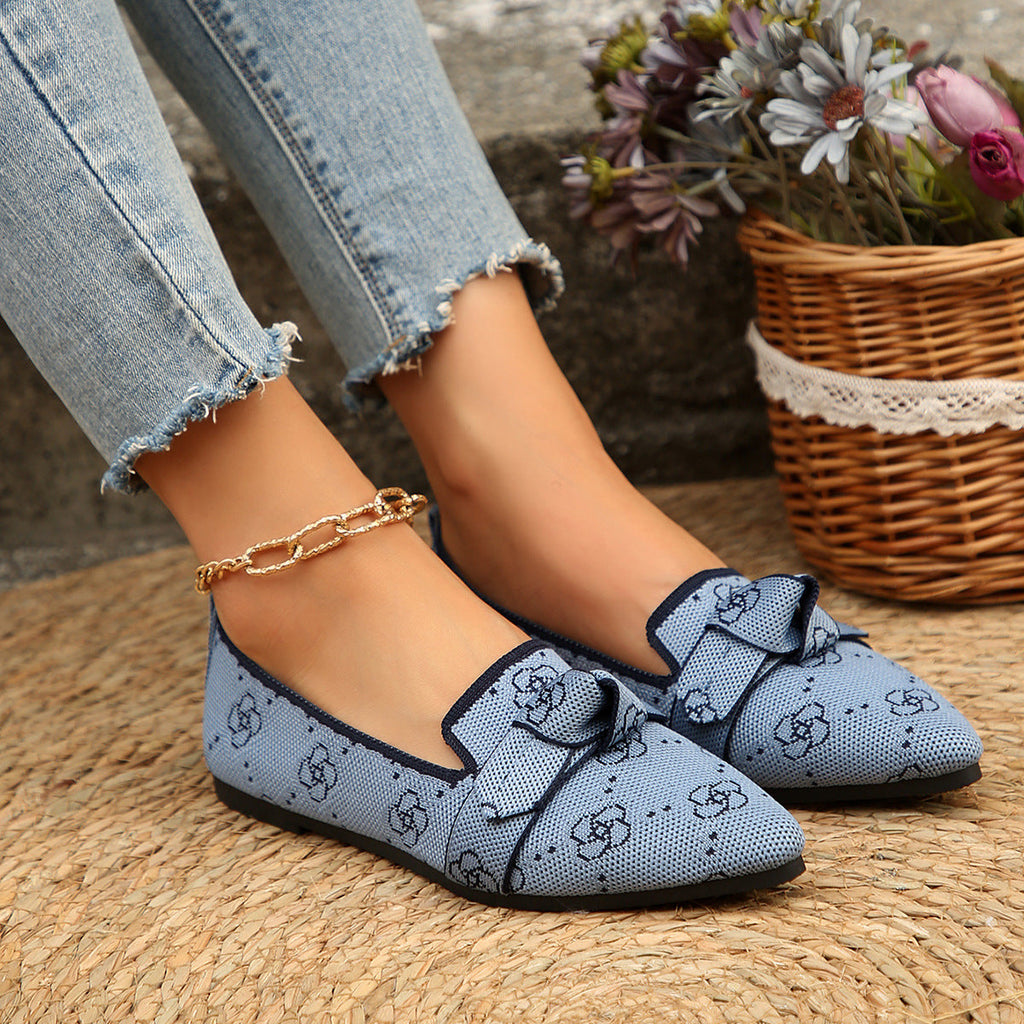 Bow-Tie Loafers | Breathable Mesh Slip-On Pointed Toe Flats