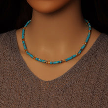 Load image into Gallery viewer, 4mm Turquoise Blue beads Necklace with gold spacer, EF539