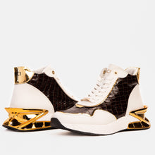 Load image into Gallery viewer, Bellagio White &amp; Gold Leather High-Top Men Sneaker