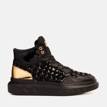 Load image into Gallery viewer, The Eugene Black &amp; Gold Woven Leather High-Top Men Sneaker