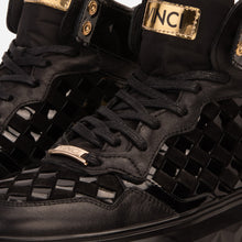 Load image into Gallery viewer, The Eugene Black &amp; Gold Woven Leather High-Top Men Sneaker