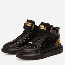 Load image into Gallery viewer, The Eugene Black &amp; Gold Woven Leather High-Top Men Sneaker
