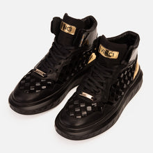 Load image into Gallery viewer, The Eugene Black &amp; Gold Woven Leather High-Top Men Sneaker