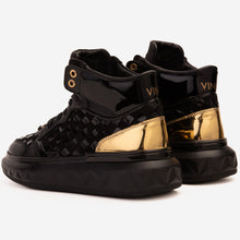 Load image into Gallery viewer, The Eugene Black &amp; Gold Woven Leather High-Top Men Sneaker