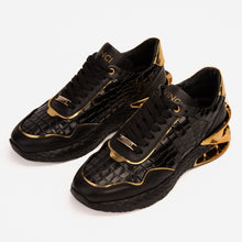 Load image into Gallery viewer, The Bellagio Black &amp; Gold Leather Men Sneaker