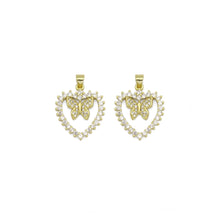 Load image into Gallery viewer, Gold CZ Butterfly On Heart Charm, Sku#LK880