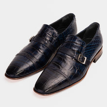 Load image into Gallery viewer, The Strat Single Monk Strap Cap Toe Navy Leather Handmade Men Shoe