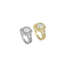 Load image into Gallery viewer, Rectangle CZ Gold Silver Diamond Ring, Sku#A141