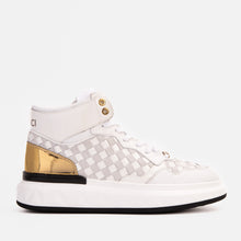 Load image into Gallery viewer, The Eugene White &amp; Gold Woven Leather High-Top Men Sneaker