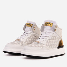 Load image into Gallery viewer, The Eugene White &amp; Gold Woven Leather High-Top Men Sneaker